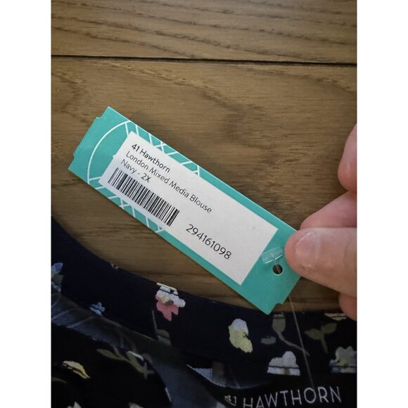 41 Hawthorn Women Size 2X Floral Popover Blouse Short Sleeve Recycled Material - Picture 9 of 13